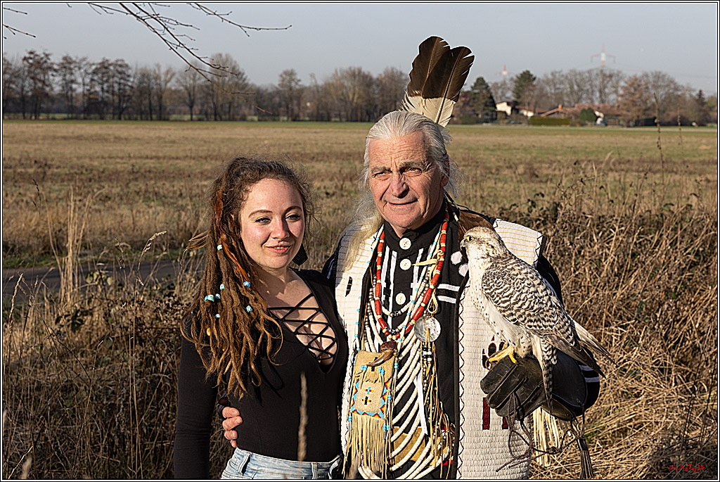Cheyenne-Halbblut Hunting Wolf in der Falknerei Pierre Schmidt; Gymnich, 09.02.2023